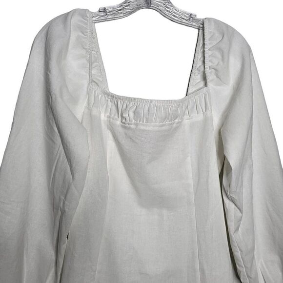 NEW Free People Square Neck Balloon Sleeves Cotton/Linen White Mini Dress Sz S - Picture 3 of 12